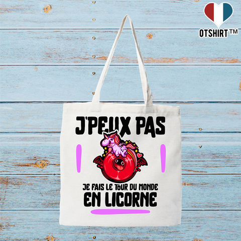 Tote bag coton recyclé le tour du monde en licorne