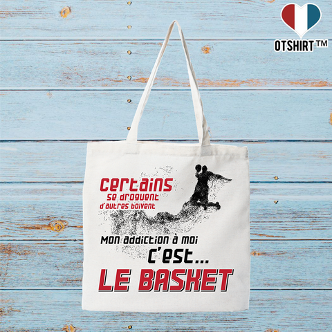 Tote bag coton recyclé mon addiction le basket