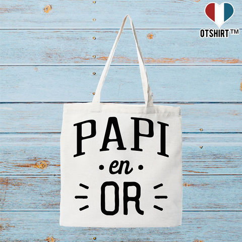 Tote bag coton recyclé papi en or