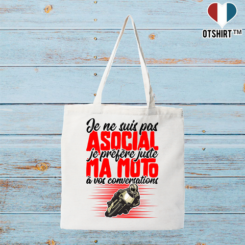 Tote bag coton recyclé pas asocial moto