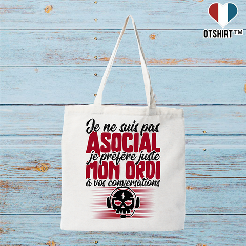 Tote bag coton recyclé pas asocial ordi