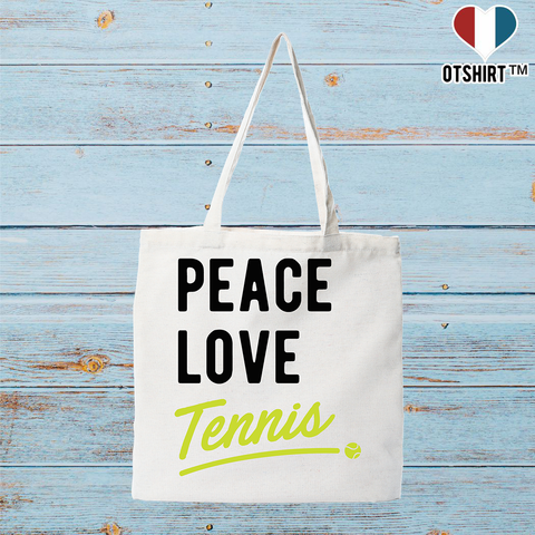 Tote bag coton recyclé peace, love, tennis