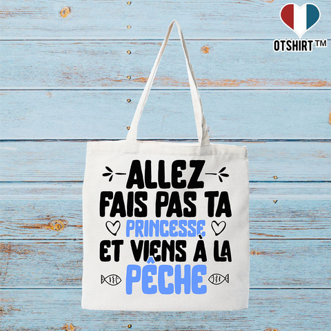 Tote bag coton recyclé princesse à la pêche