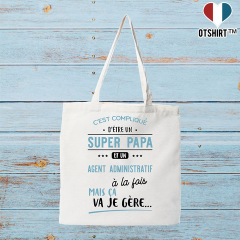 Tote bag coton recyclé super papa et agent administratif