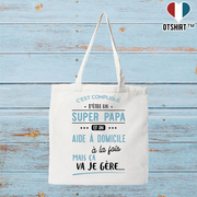 Tote bag coton recyclé super papa et aide à domicile