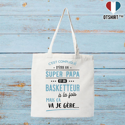 Tote bag coton recyclé super papa et basketteur