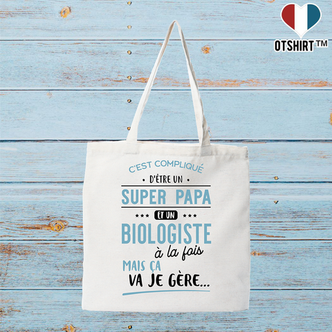 Tote bag coton recyclé super papa et biologiste