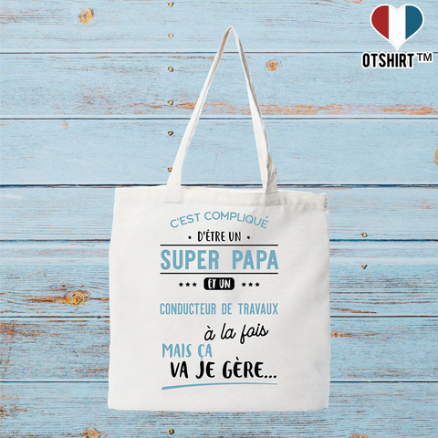 Tote bag coton recyclé super papa et conducteur de travaux