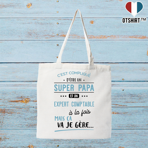 Tote bag coton recyclé super papa et expert comptable