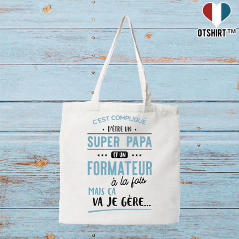 Tote bag coton recyclé super papa et formateur