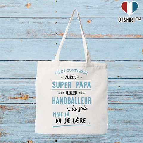Tote bag coton recyclé super papa et handballeur