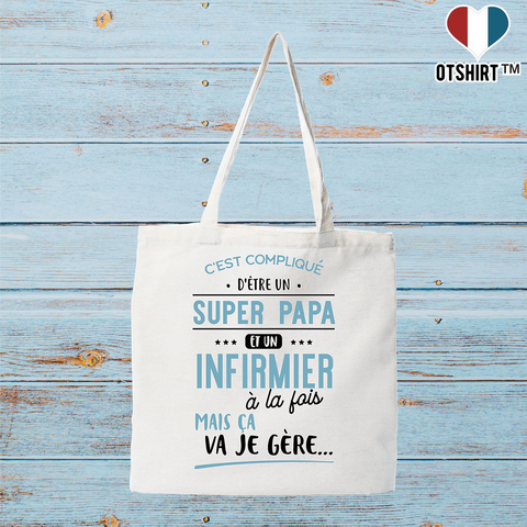 Tote bag coton recyclé super papa et infirmier