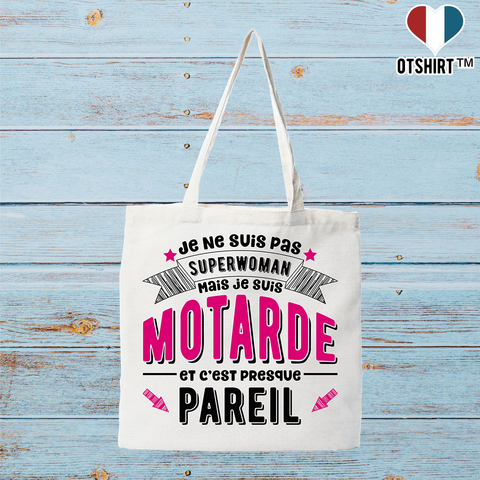 Tote bag coton recyclé superwoman et motarde