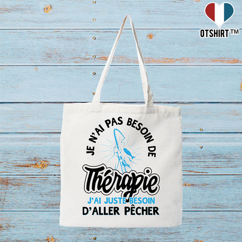Tote bag coton recyclé thérapie ou pêche