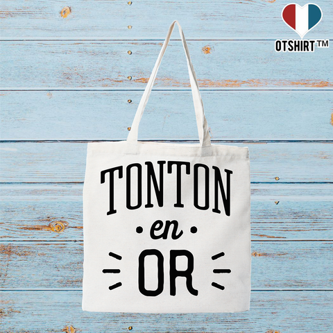 Tote bag coton recyclé tonton en or