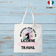 Tote bag coton recyclé un mauvais jour avec ma licorne