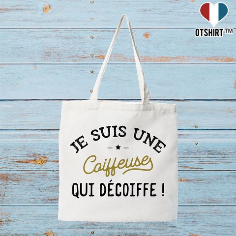 Tote bag coton recyclé une coiffeuse qui décoiffe