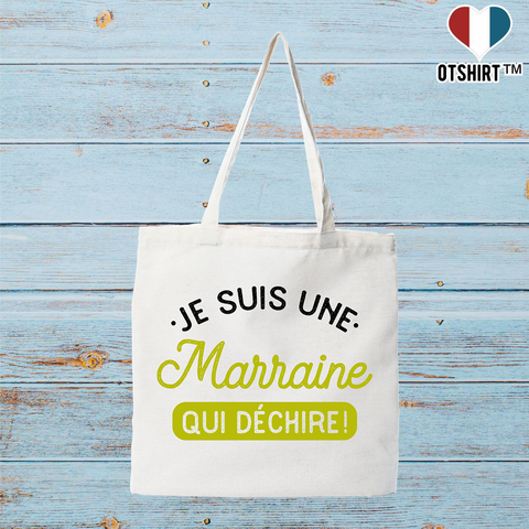 Tote bag coton recyclé une marraine qui déchire
