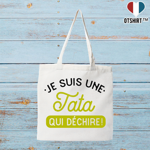 Tote bag coton recyclé une tata qui déchire