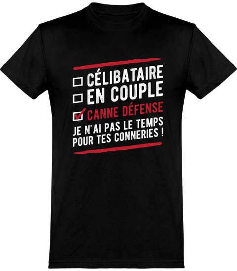  T shirt homme célibataire en couple canne défense