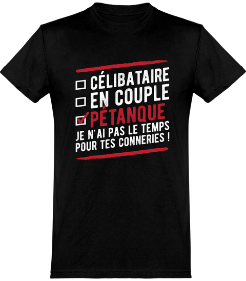  T shirt homme célibataire en couple pétanque