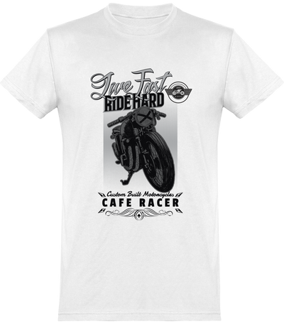  T shirt homme ride hard moto café racer