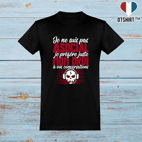  T shirt homme pas asocial ordi