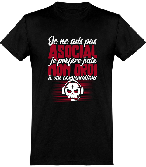  T shirt homme pas asocial ordi
