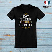  T shirt homme eat sleep code repeat