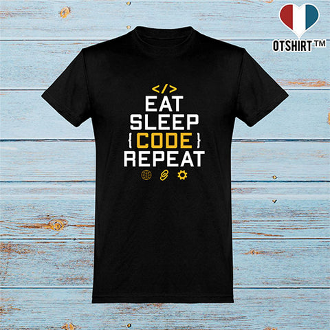  T shirt homme eat sleep code repeat