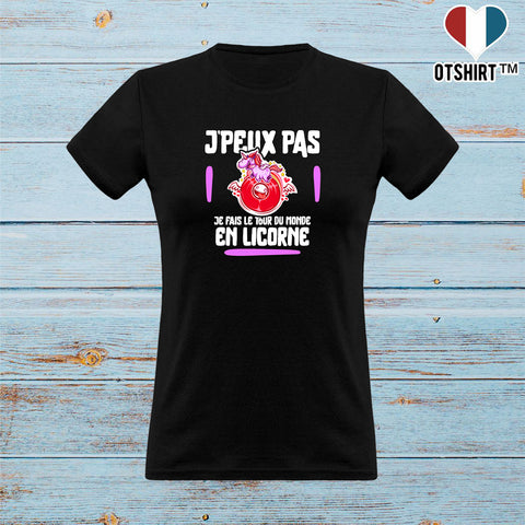 T shirt femme le tour du monde en licorne