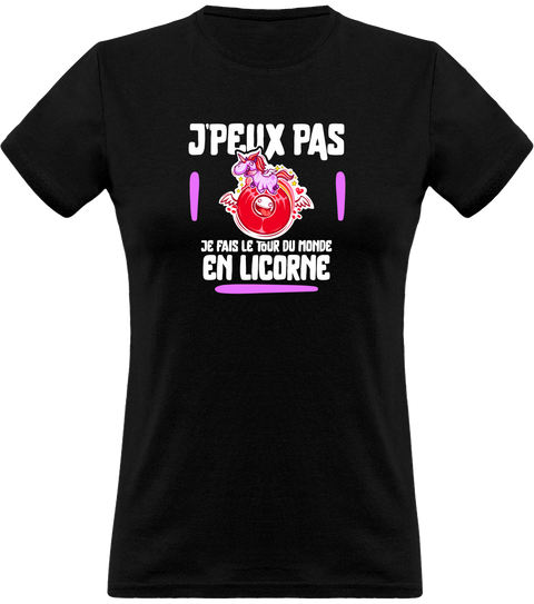 T shirt femme le tour du monde en licorne