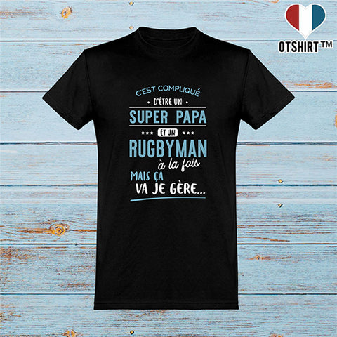  T shirt homme super papa et rugbyman