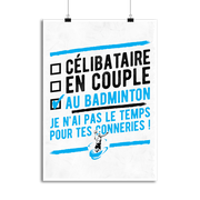 Affiche célibataire au badminton