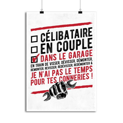 Affiche célibataire dans le garage