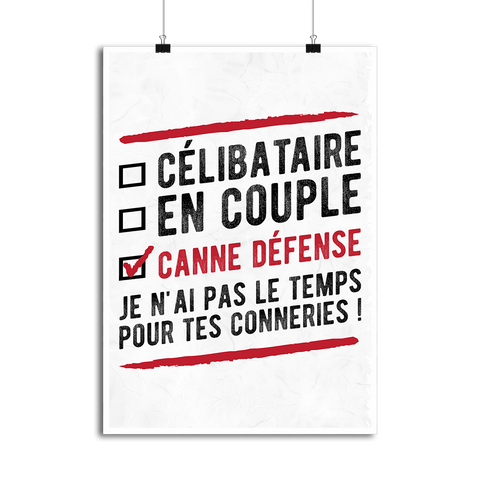 Affiche célibataire en couple canne défense