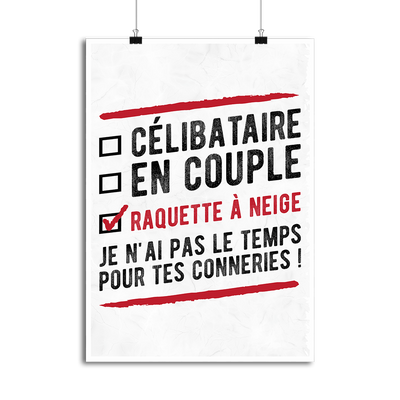 Affiche célibataire en couple raquette à neige