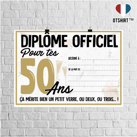 Cadeau Affiche diplome anniversaire 50 ans –