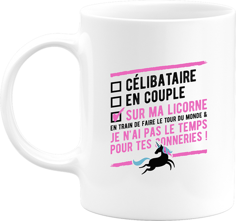 Mug célibataire avec ma licorne