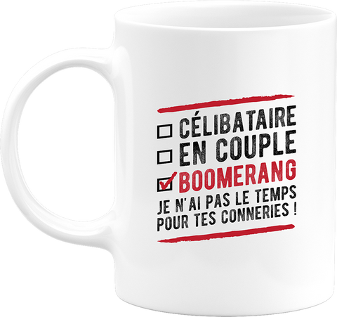 Mug célibataire en couple boomerang
