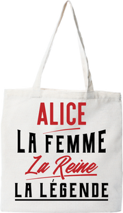Tote bag coton recyclé alice la femme la reine la légende