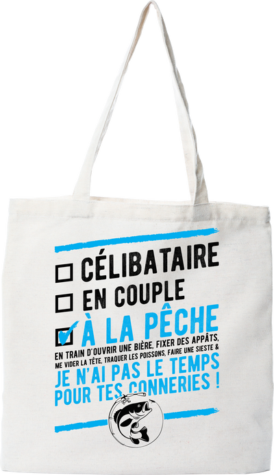 Tote bag coton recyclé célibataire à la pêche