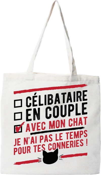 Tote bag coton recyclé célibataire avec mon chat