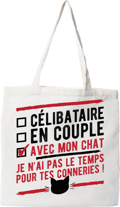 Tote bag coton recyclé célibataire avec mon chat