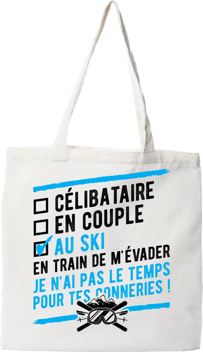 Tote bag coton recyclé célibataire en couple au ski