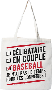 Tote bag coton recyclé célibataire en couple baseball