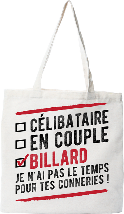 Tote bag coton recyclé célibataire en couple billard