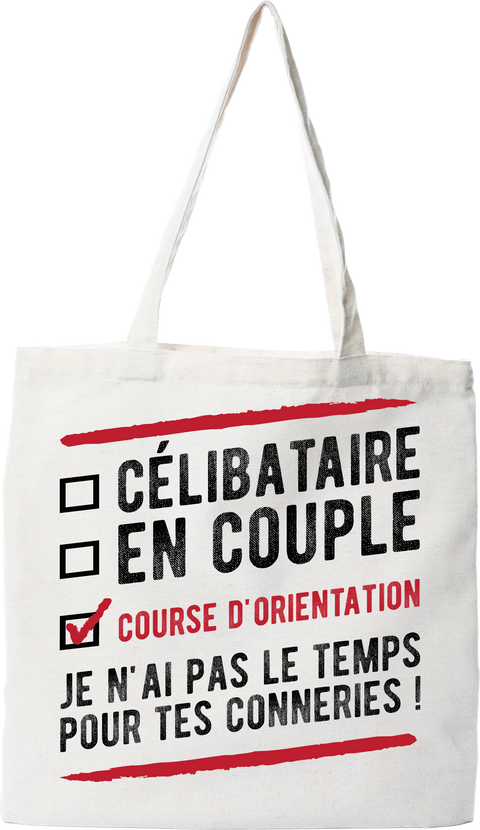 Tote bag coton recyclé célibataire en couple course d'orientation