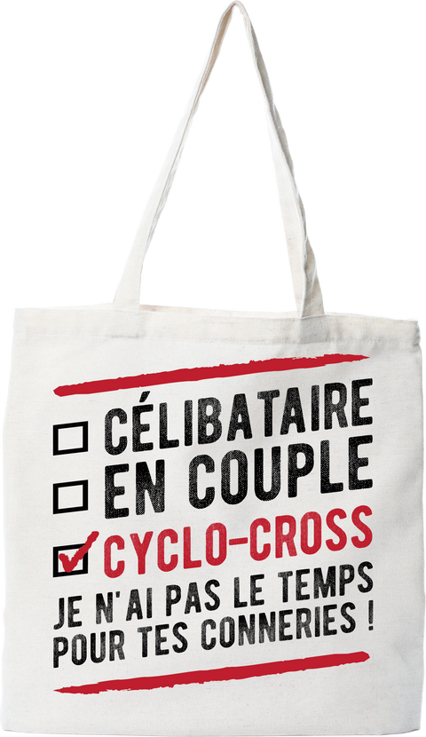 Tote bag coton recyclé célibataire en couple cyclo-cross