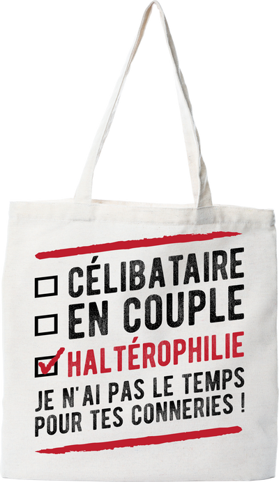 Tote bag coton recyclé célibataire en couple haltérophilie